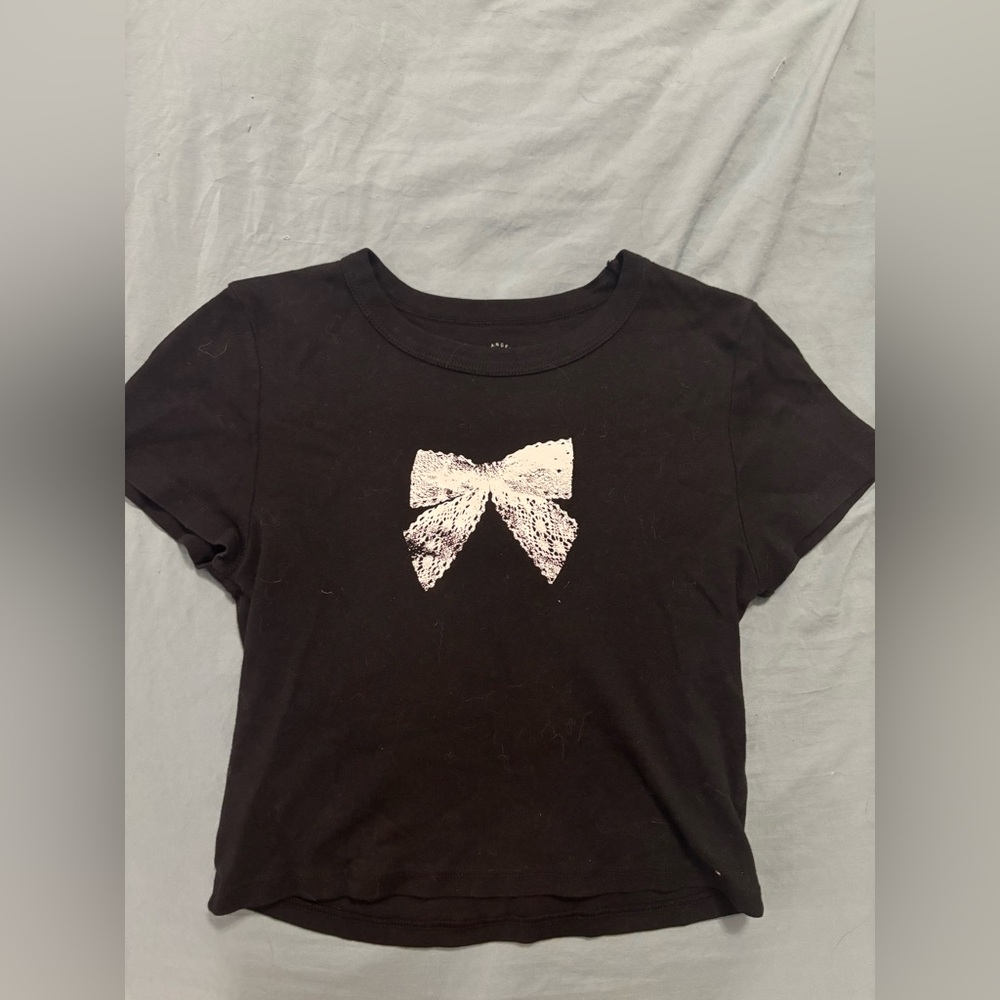 PacSun black and white lace bow crop top/baby tee